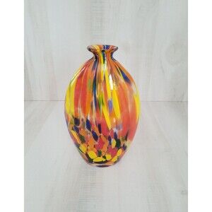 70’s Vintage splatter Multicolor glass vase 10 1/2” X 6 1/4” Used